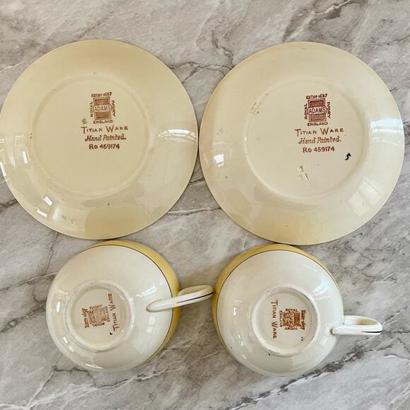 VTG Royal Adams Titian Ware Hand-Painted Cups & Saucers (Set of 2) | Circa 1910 - Picture 5 of 5
